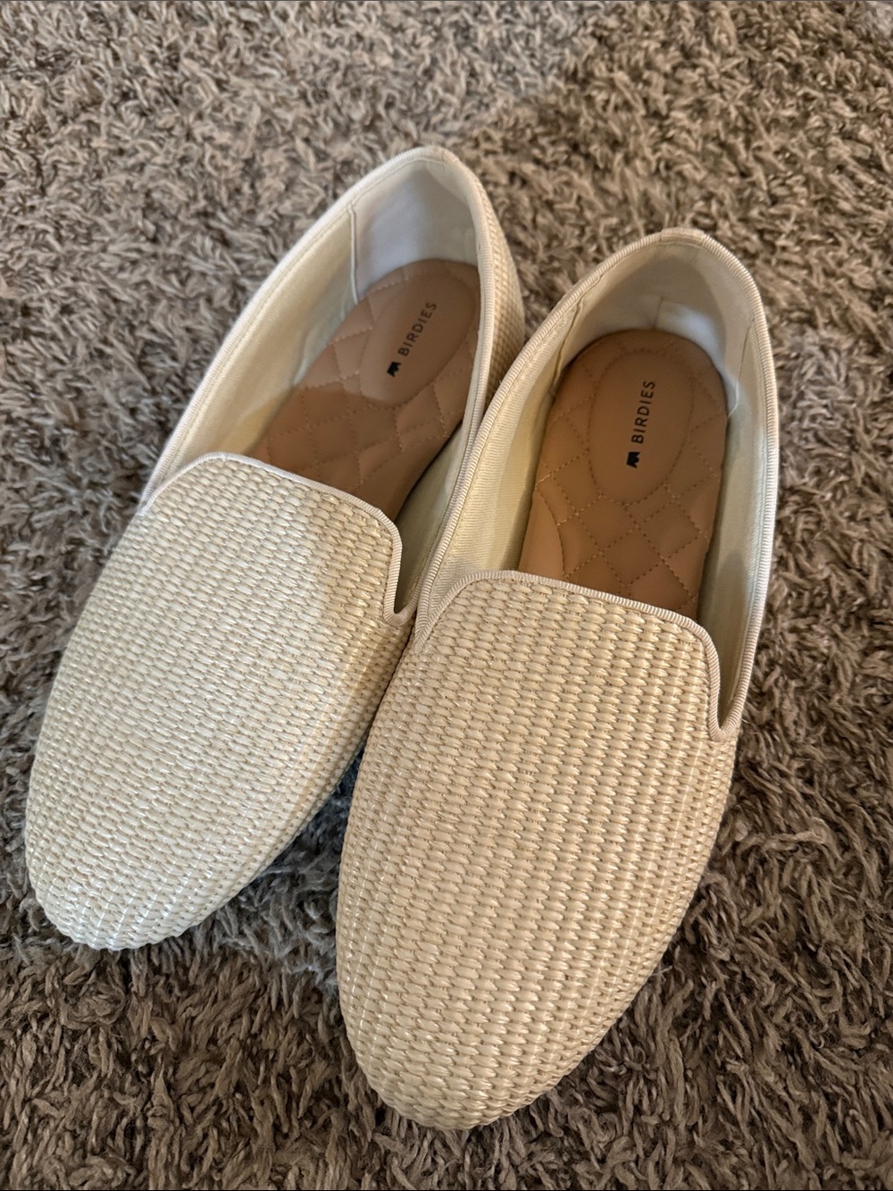 Birdies Cream Woven Slip-On Loafers